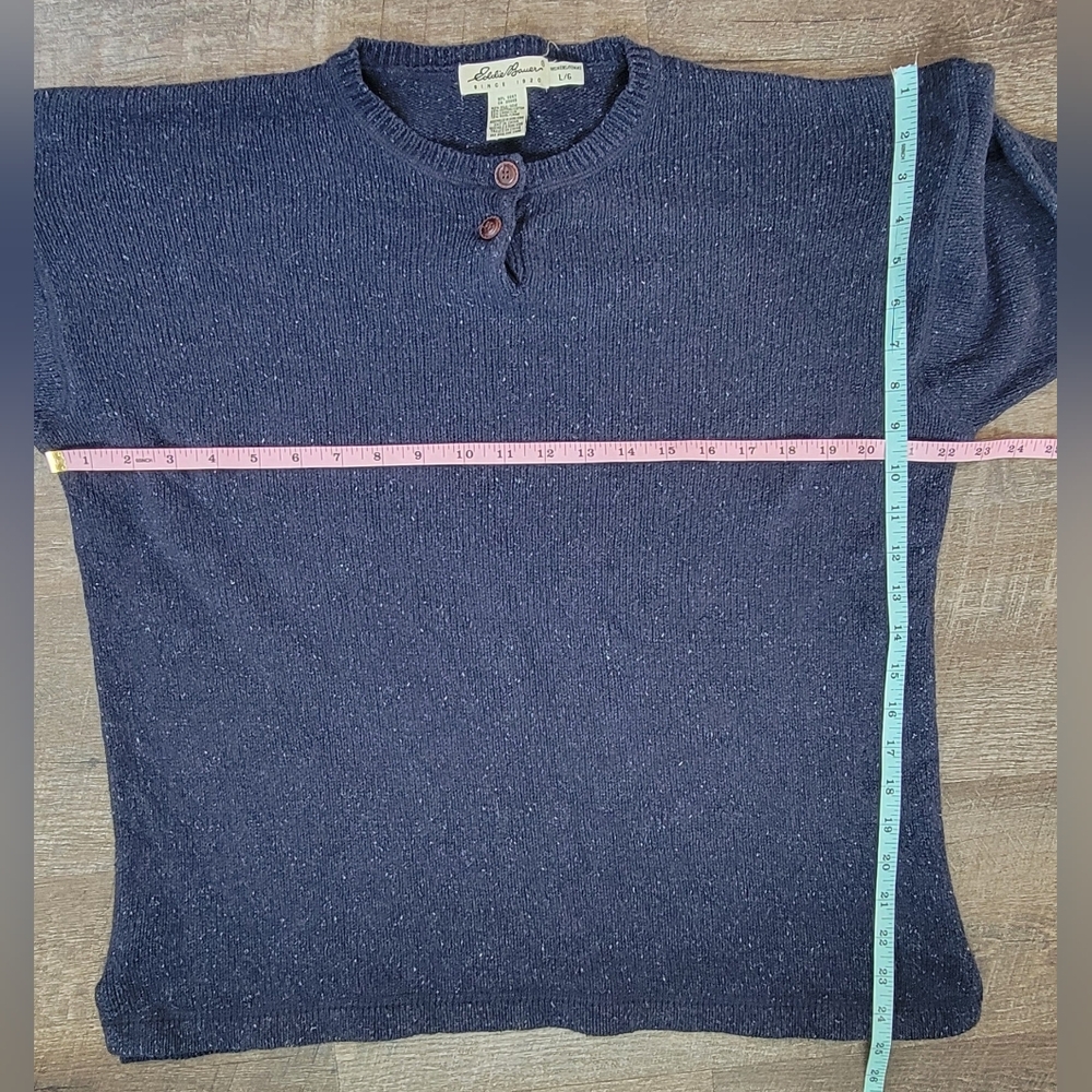 90s Vintg Eddie Bauer Heanly Sweater Women's L Navy Silk Cotton Linen Wool Cozy - Picture 9 of 12